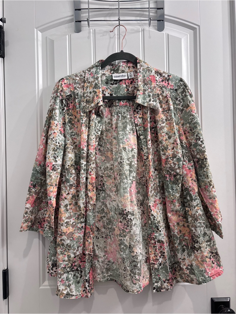 St. John's Bay Floral Button-Front Shirt — Pink & Green